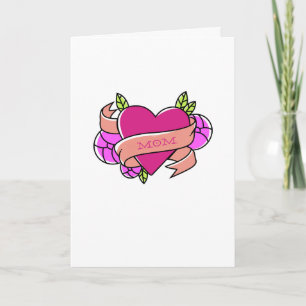 Tarjeta Heart Tattoo MOM Love Pink Birthday Día de la Madr