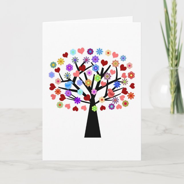 Tarjeta Heart tree with a pair of love birds greeting card (Anverso)