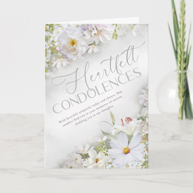 Tarjeta Heartfelt Condolences White Floral Sympathy Card (Anverso)