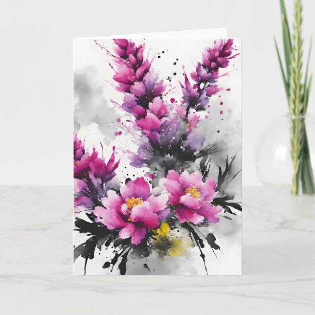 Tarjeta Heather - Flores de acuarela (Anverso)