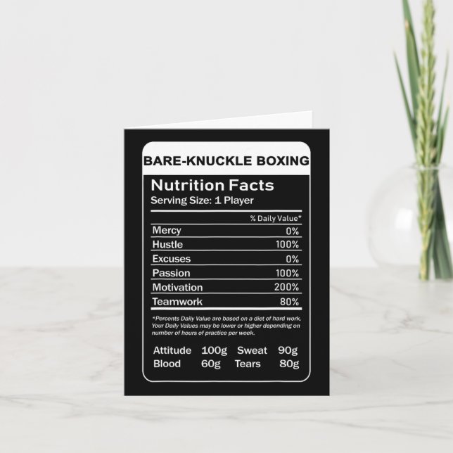 Tarjeta Hechos de nutrición de boxeo con mango desnudo (Anverso)