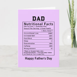 Tarjeta Hechos Nutricionales del Papá regalos del día del 