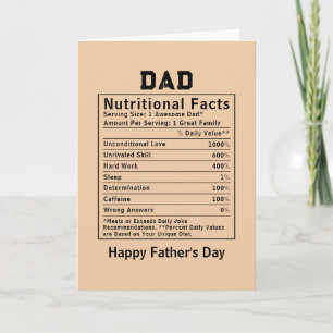 Tarjeta Hechos Nutricionales del Papá regalos del día del 
