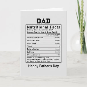 Tarjeta Hechos Nutricionales del Papá regalos del día del 