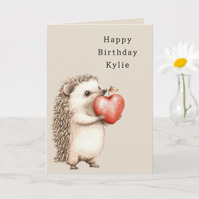 Tarjeta Hedgehog Apple Heart Birthday (Planta pequeña)