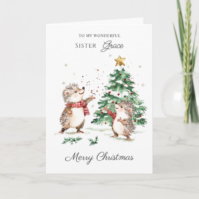 Tarjeta Hedgehog Christmas Family Sister (Anverso)