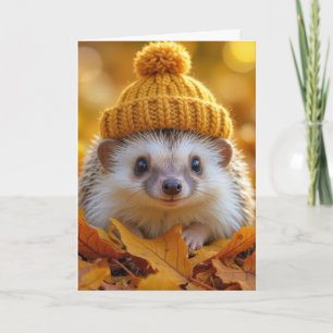 Tarjeta Hedgehog De Cumpleaños En Las Hojas De Otoño