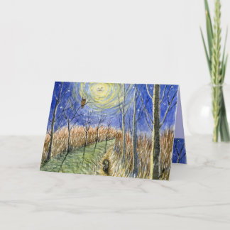 Tarjeta Hedgehog, Owl, Moon and Stars Watercolor