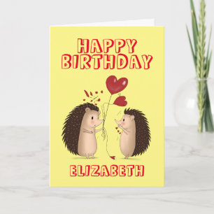 Tarjeta Hedgehogs con globos Cumpleaños