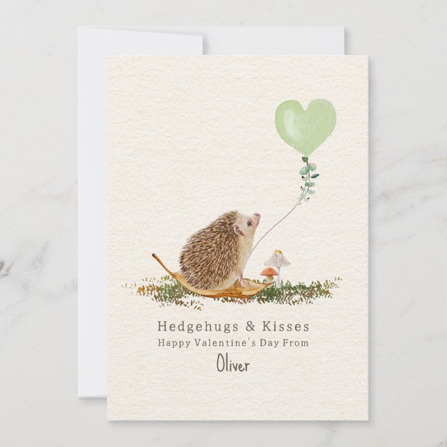 Tarjeta Hedgehugs Kisses Green Photo Hedgehog Valentine (Anverso)
