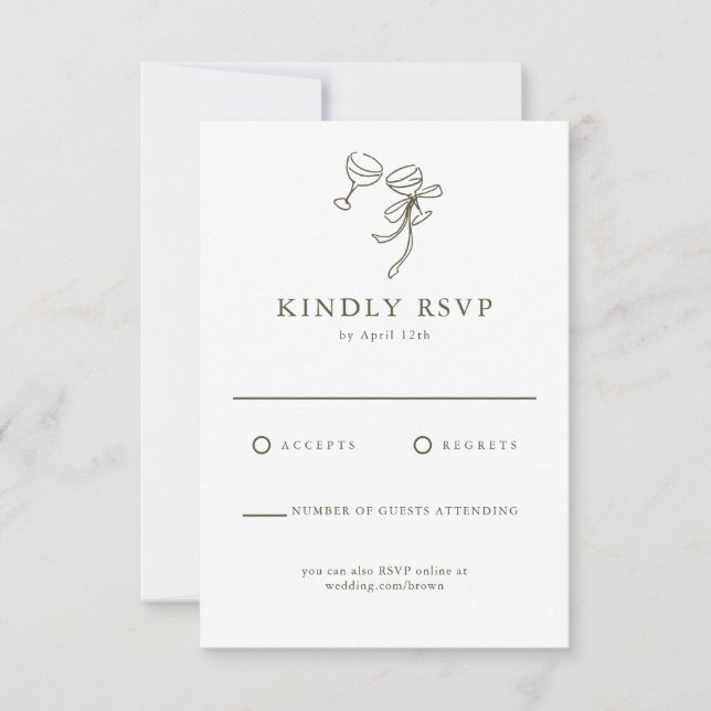 Tarjeta HEIDI Olive Green Wedding RSVP (Anverso)