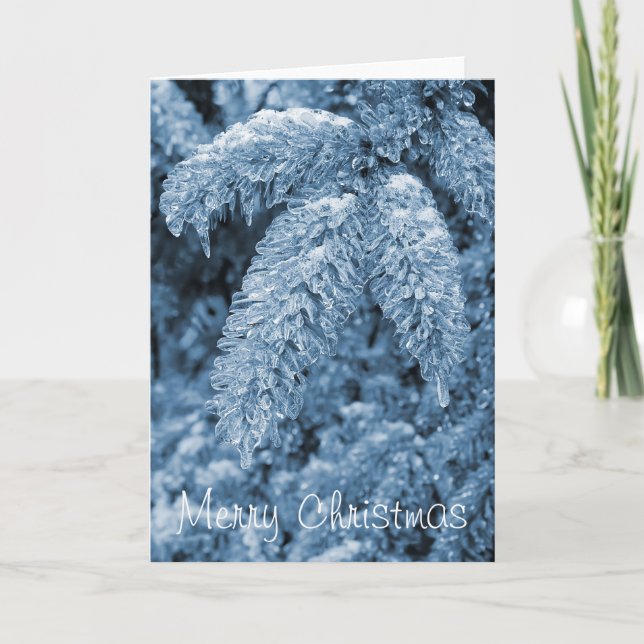 Tarjeta helada de las Felices Navidad del pino (Anverso)