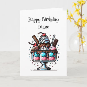 Tarjeta Helado Cream Sundae con página de color Cumpleaños