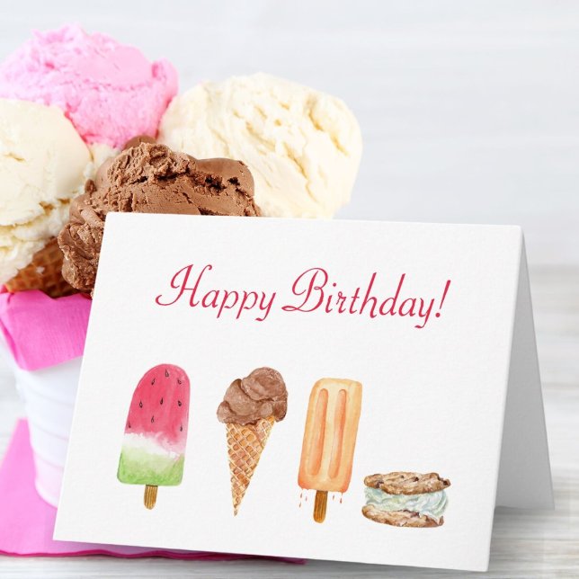 Tarjeta Helado de acuarela y cumpleaños de paletas  (A sweet summer filled birthday card for anyone who loves ice cream and popsicles! )