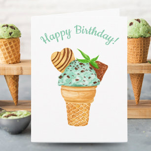 Tarjeta Helado de Chocolate con Acuarela de Menta Feliz Cu