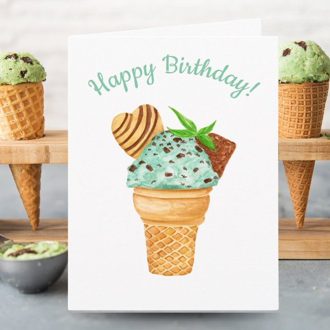 Tarjeta Helado de Chocolate con Acuarela de Menta Feliz Cu (Subido por el creador)