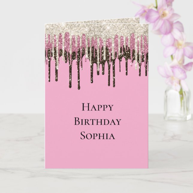 Tarjeta Helado De Chocolate Rosa Brillos Cumpleaños (Orquídea)