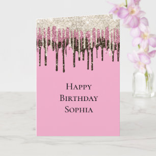 Tarjeta Helado De Chocolate Rosa Brillos Cumpleaños