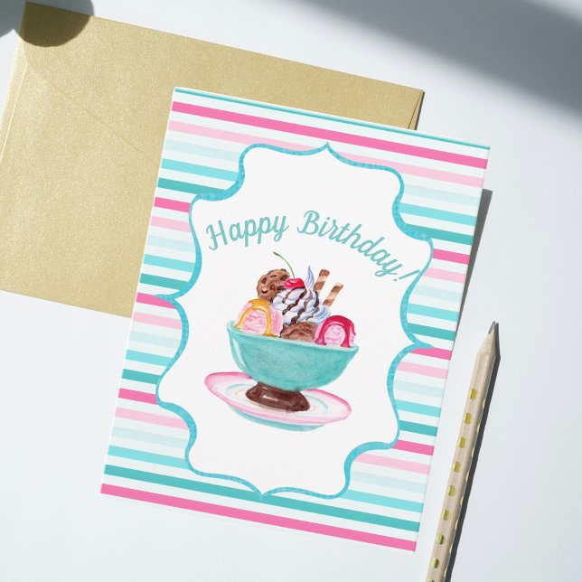 Tarjeta Helado de Sundae de Acuarela Cumpleaños (Subido por el creador)