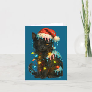 Tarjeta Helado goteante de gato negro de Navidad Sombrero