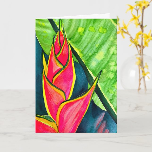 Tarjeta Helicóponia acuática flor tropical (flor amarilla)