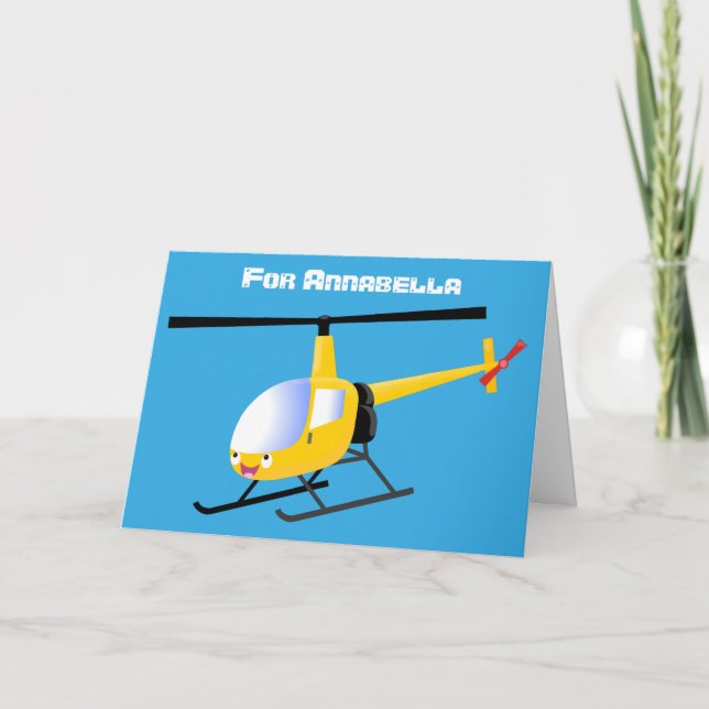 Tarjeta Helicóptero de personalizado alegre amarillo lindo (Anverso)