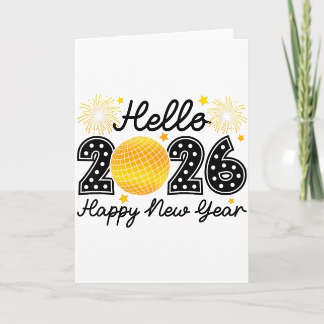 Tarjeta Hello 2026 Happy New Year 2026 Coquette Bow Disco  (Anverso)