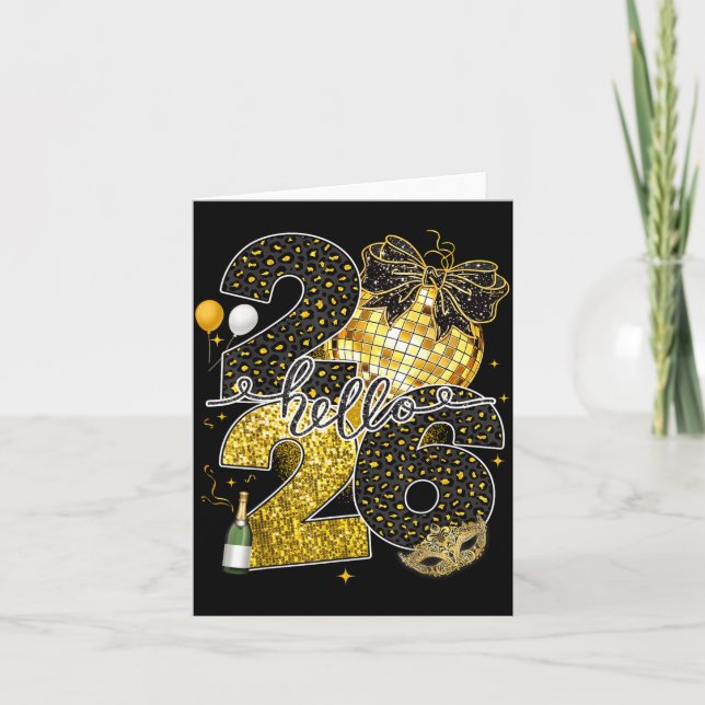 Tarjeta Hello 2026 Happy New Year Disco Ball Nye Countdown (Anverso)
