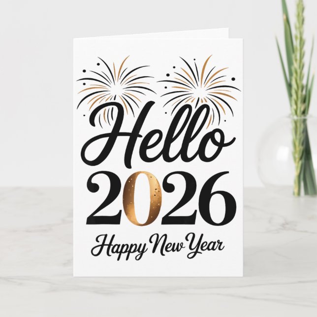 Tarjeta Hello 2026 Happy New Year Retro Glam  (Anverso)
