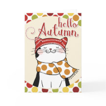 Hello Autumn Card - Cute Fall Season Kitty