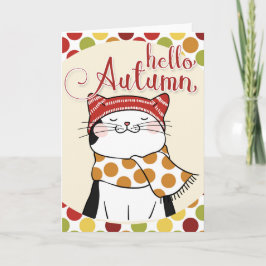 Tarjeta Hello Autumn Card - Cute Fall Season Kitty