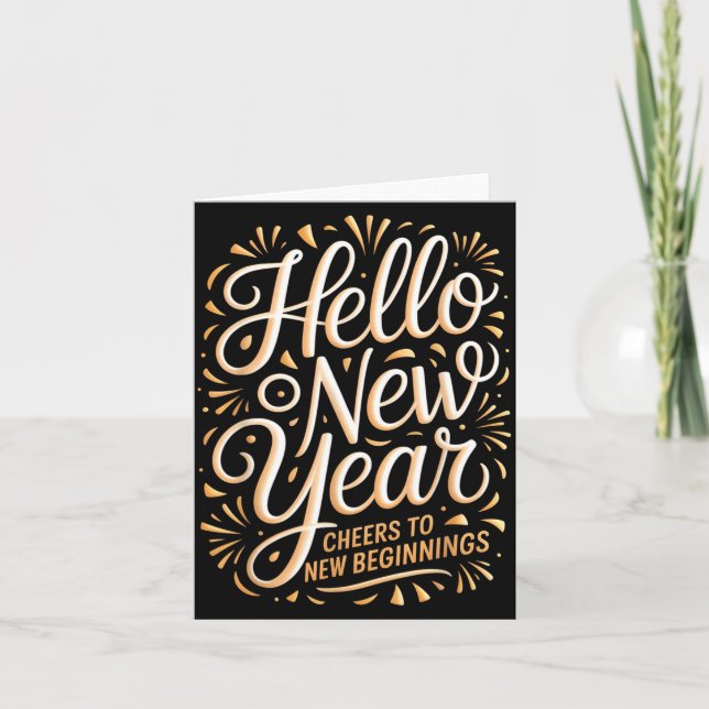 Tarjeta Hello New Year Cheers To New Beginnings Celebratio (Anverso)