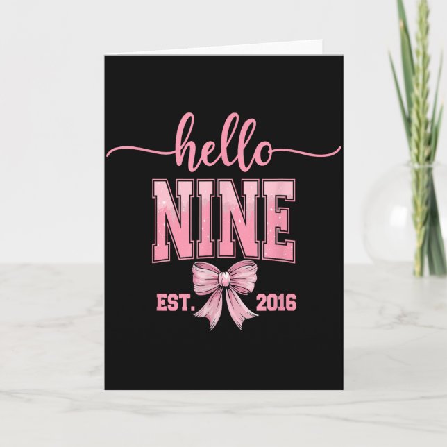 Tarjeta Hello Nine Est 2016 Cute Coquette Bow 9th Birthday (Anverso)