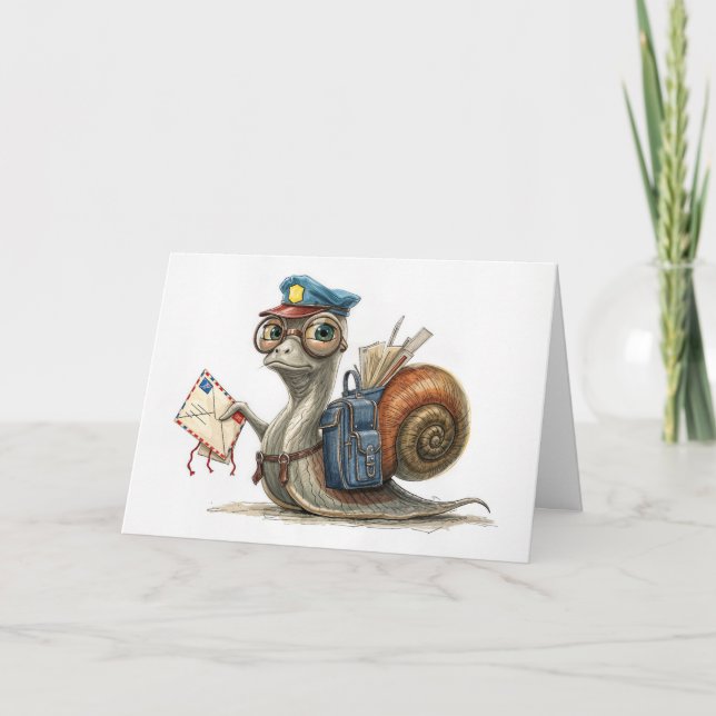 Tarjeta Hello Snail Postman Entregando correo (Anverso)