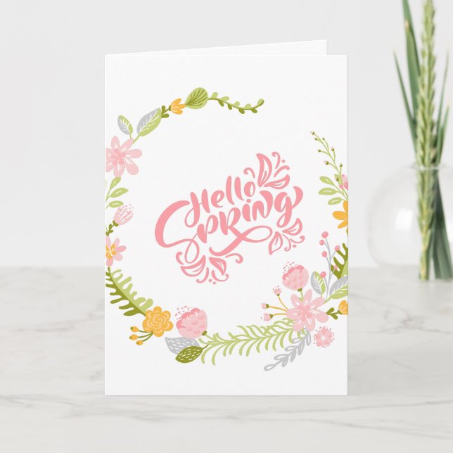Tarjeta Hello Spring Greeting Card Floral Wreath (Anverso)