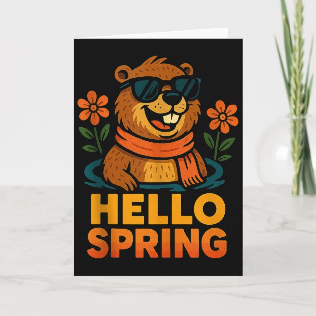 Tarjeta Hello Spring Groundhog Sungles Flowers Tank Top  (Anverso)