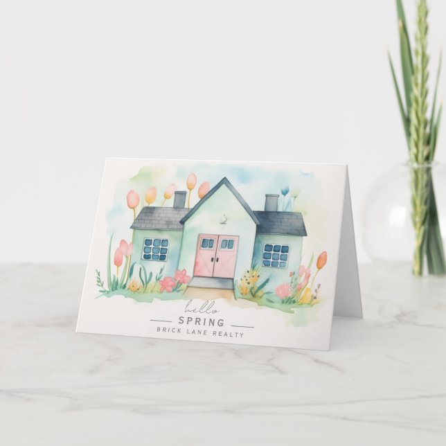 Tarjeta Hello Spring Pastel House Real Estate (Anverso)