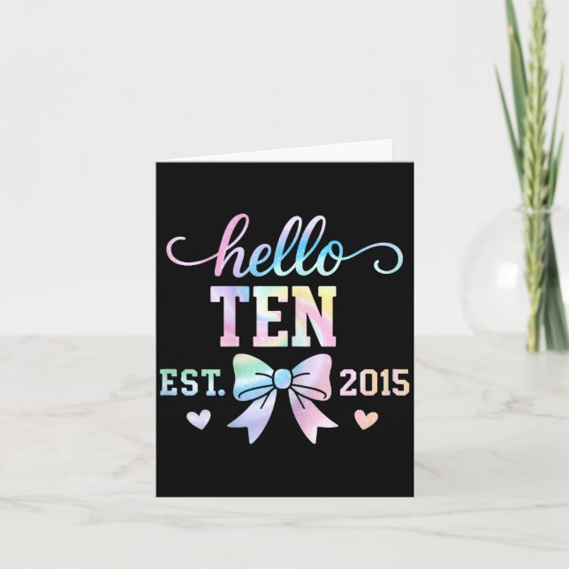 Tarjeta Hello Ten Est 2015 Coquette Bow 10th Birthday Girl (Anverso)