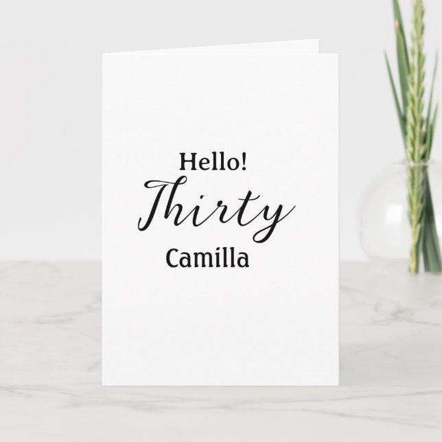 Tarjeta Hello thirty birthday name simple minimal elegant  (Anverso)