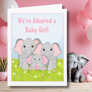 Tarjeta Hemos Adoptado a una Familia de Bebé Elefante Niña