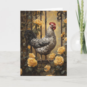 Tarjeta Hen afilado con pintura de aceite de rosas amarill