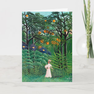 Tarjeta Henri Rousseau - Mujer caminando en un bosque exót