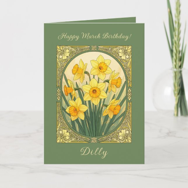 Tarjeta Heralds de la primavera Narciso, Flor de nacimient (Anverso)