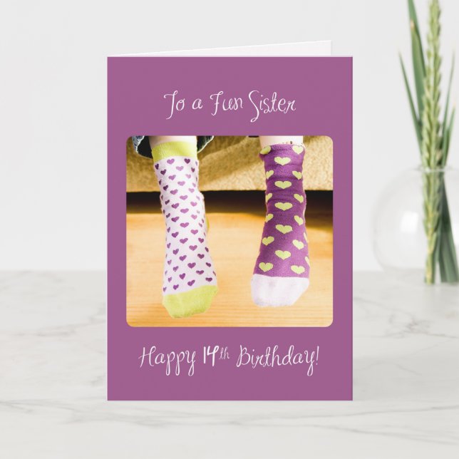 Tarjeta Hermana 14th Birthday Crazy Socks (Anverso)