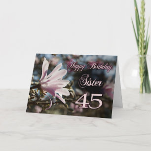 Tarjeta Hermana 45º cumpleaños con magnolia