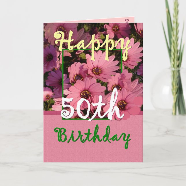 Tarjeta HERMANA - 50 cumpleaños con flores de margarita ro (Anverso)