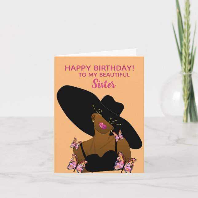 Tarjeta Hermana afroamericana feliz cumpleaños (Anverso)
