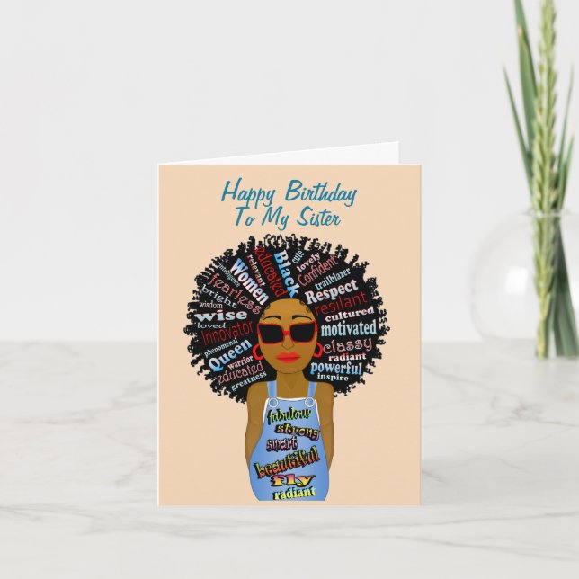 Tarjeta Hermana afroamericana feliz cumpleaños (Anverso)