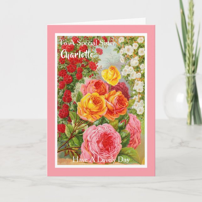 Tarjeta Hermana Bonito floral Vintage personalizada (Anverso)