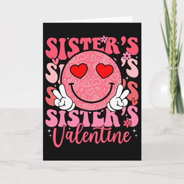 Tarjeta Hermana Cara de Sonrisa Groovy Día de San Valentín (Anverso)